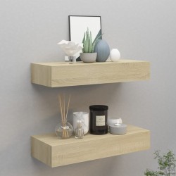 vidaXL Estantes de pared con cajón 2 uds MDF roble 60x23,5x10 cm