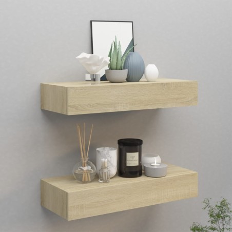 vidaXL Estantes de pared con cajón 2 uds MDF roble 60x23,5x10 cm