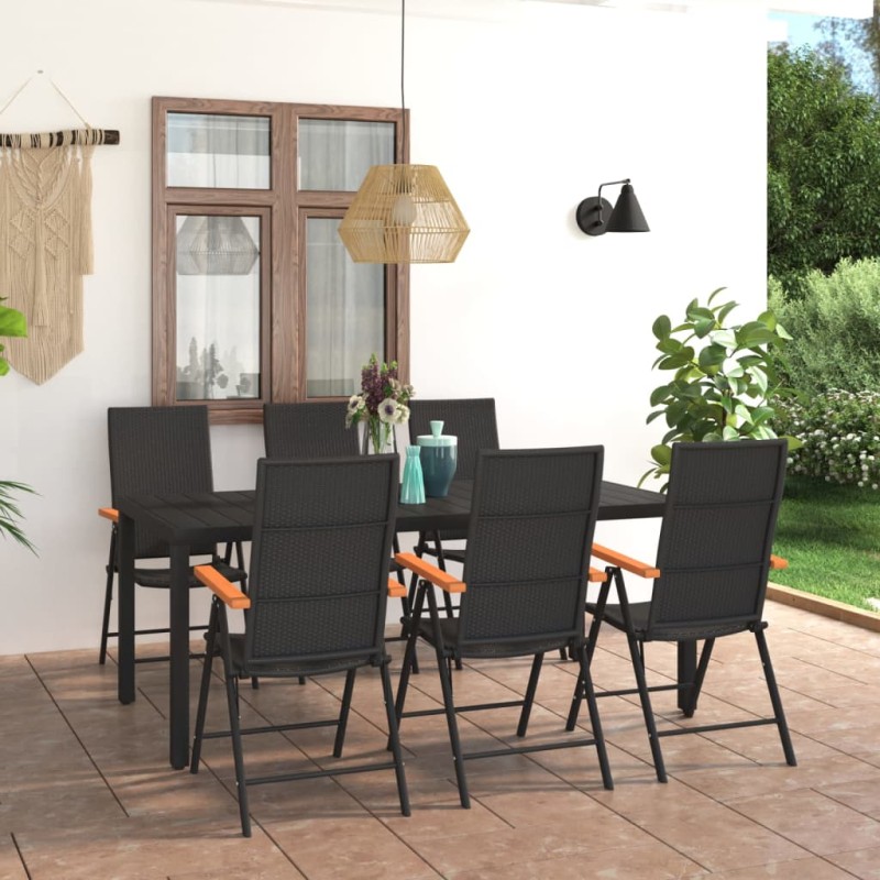 vidaXL Juego de comedor para jardín 7 piezas negro y marrón vidaXL Juego de comedor para jardín 7 piezas negro y marrón