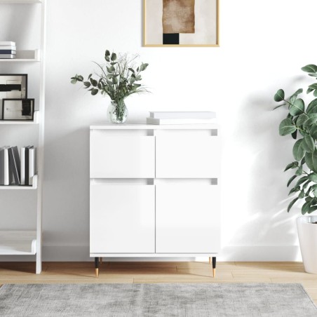 vidaXL Aparador de madera contrachapada blanco brillante 60x35x70 cm