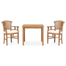 vidaXL Set de comedor de jardín 3 pzas y cojines madera maciza de teca