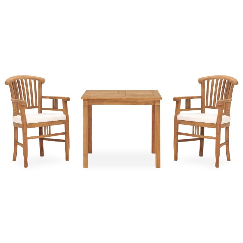 vidaXL Set de comedor de jardín 3 pzas y cojines madera maciza de teca vidaXL Set de comedor de jardín 3 pzas y cojines madera maciza de teca