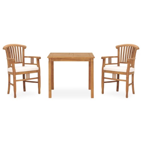 vidaXL Set de comedor de jardín 3 pzas y cojines madera maciza de teca