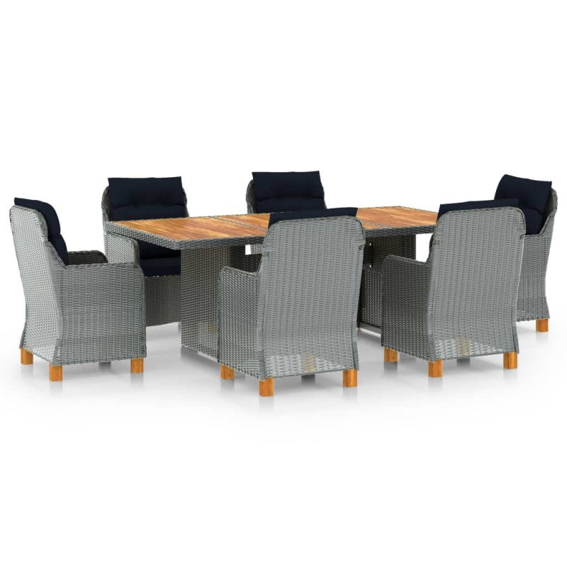 vidaXL Set comedor jardín 7 pzas y cojines ratán sintético gris claro