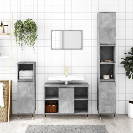 vidaXL Armario de baño madera contrachapada gris hormigón 30x30x100 cm