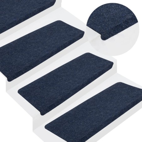vidaXL Alfombrilla autoadhesiva de escalera 15 uds azul 65x24,5x3,5 cm