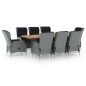 vidaXL Set comedor jardín 9 pzas y cojines ratán sintético gris claro vidaXL Set comedor jardín 9 pzas y cojines ratán sintético gris claro