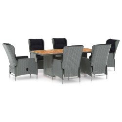 vidaXL Set comedor jardín 7 pzas y cojines ratán sintético gris claro