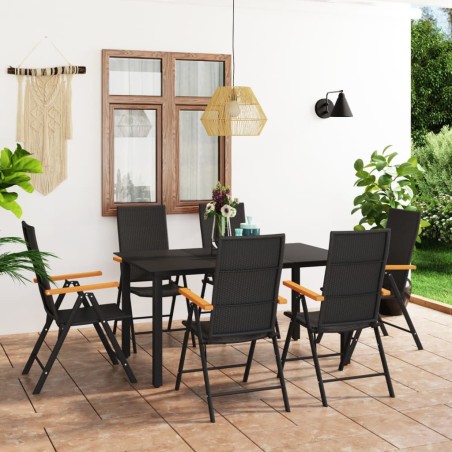 vidaXL Juego de comedor para jardín 7 piezas negro y marrón