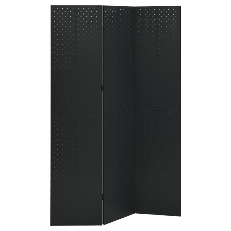 vidaXL Biombo divisor de 3 paneles acero negro 120x180 cm vidaXL Biombo divisor de 3 paneles acero negro 120x180 cm