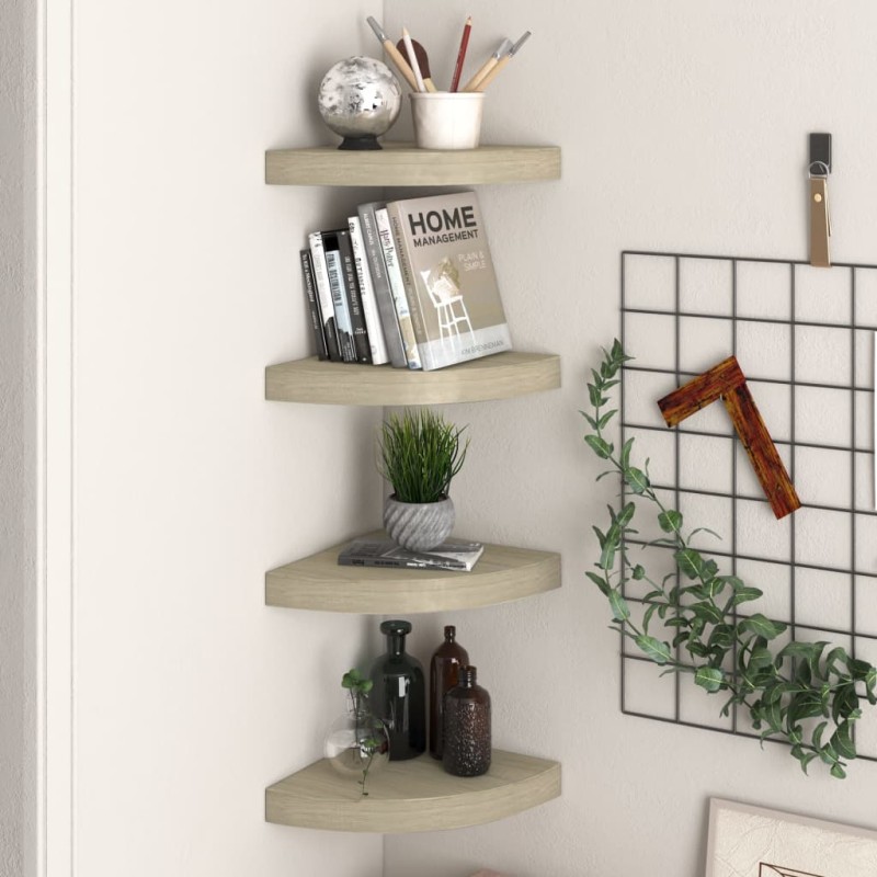 vidaXL Estante flotante de esquina 4 uds MDF roble 25x25x3,8 cm vidaXL Estante flotante de esquina 4 uds MDF roble 25x25x3,8 cm