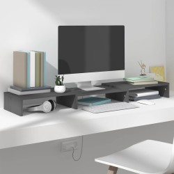vidaXL Soporte de monitor madera maciza de pino gris 80x24x10,5 cm