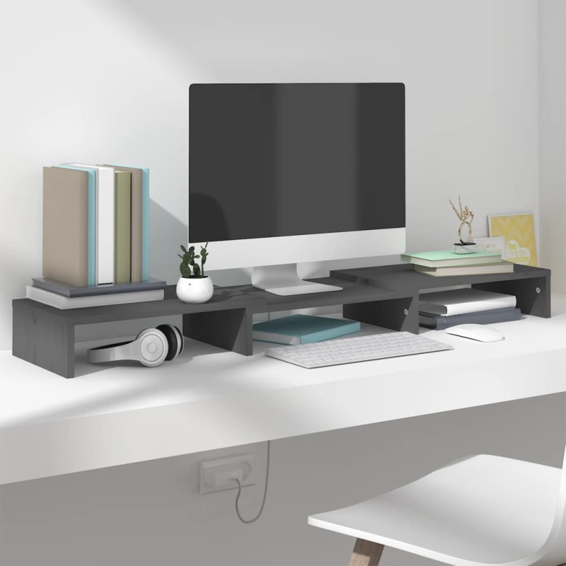 vidaXL Soporte de monitor madera maciza de pino gris 80x24x10,5 cm