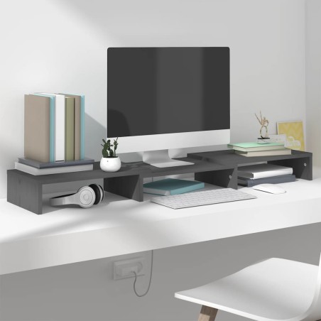 vidaXL Soporte de monitor madera maciza de pino gris 80x24x10,5 cm