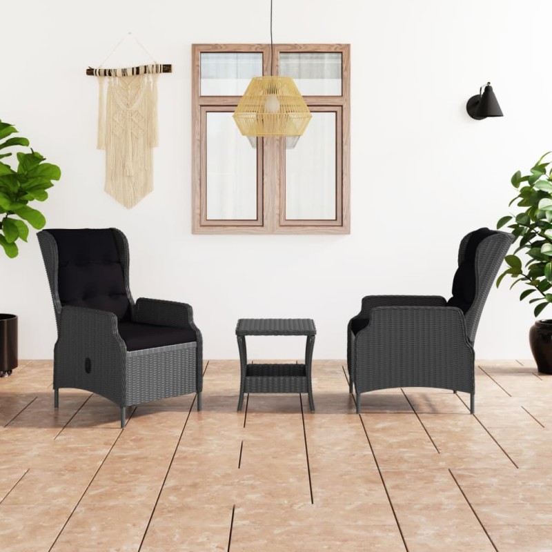 vidaXL Set muebles jardín 3 pzas ratán sintético gris oscuro y cojines vidaXL Set muebles jardín 3 pzas ratán sintético gris oscuro y cojines