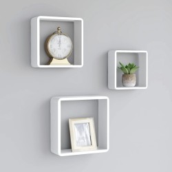 vidaXL Estantes cubo de pared 3 unidades MDF blanco