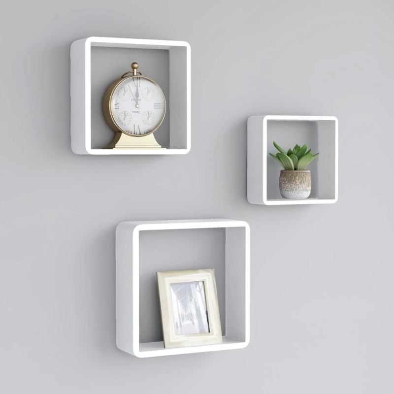 vidaXL Estantes cubo de pared 3 unidades MDF blanco vidaXL Estantes cubo de pared 3 unidades MDF blanco