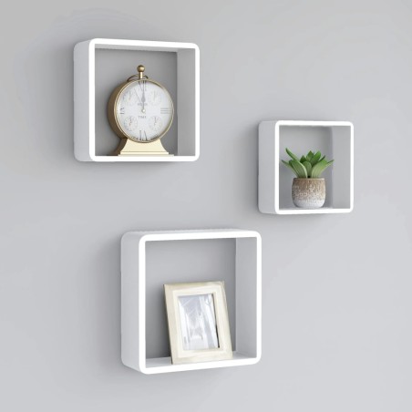 vidaXL Estantes cubo de pared 3 unidades MDF blanco