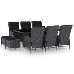 vidaXL Set comedor jardín 9 pzas cojines ratán sintético gris oscuro