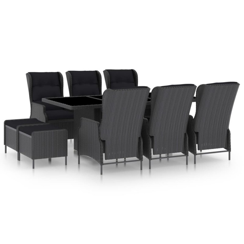 vidaXL Set comedor jardín 9 pzas cojines ratán sintético gris oscuro vidaXL Set comedor jardín 9 pzas cojines ratán sintético gris oscuro