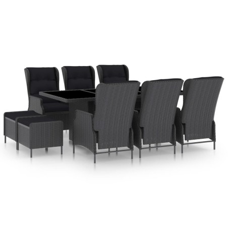 vidaXL Set comedor jardín 9 pzas cojines ratán sintético gris oscuro