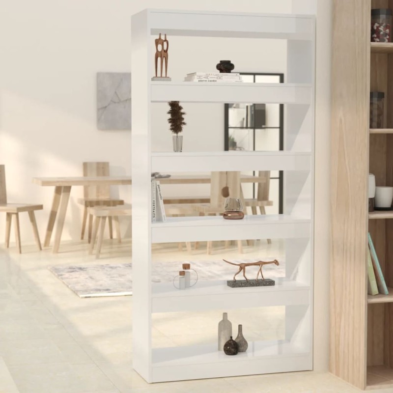vidaXL Estantería/divisor madera ingeniería blanco brillo 80x30x166 cm vidaXL Estantería/divisor madera ingeniería blanco brillo 80x30x166 cm
