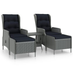 vidaXL Set muebles jardín 3 pzas ratán sintético gris claro y cojines