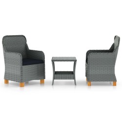vidaXL Set muebles jardín 3 pzas ratán sintético gris claro y cojines