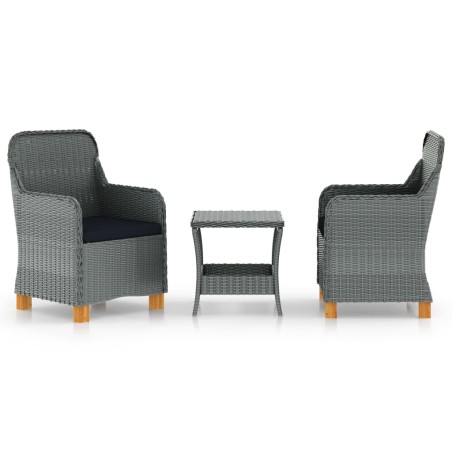 vidaXL Set muebles jardín 3 pzas ratán sintético gris claro y cojines