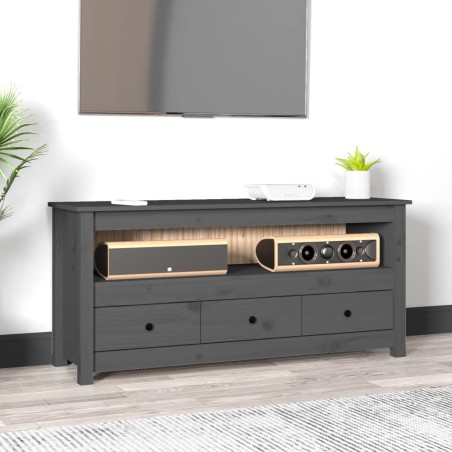 vidaXL Mueble de TV de madera maciza de pino gris 114x35x52 cm