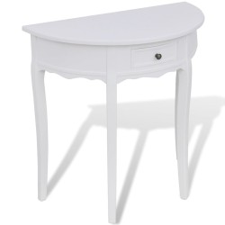 vidaXL Mesa consola semicircular con cajón blanca 