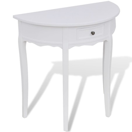 vidaXL Mesa consola semicircular con cajón blanca 