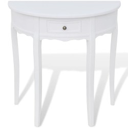 vidaXL Mesa consola semicircular con cajón blanca 