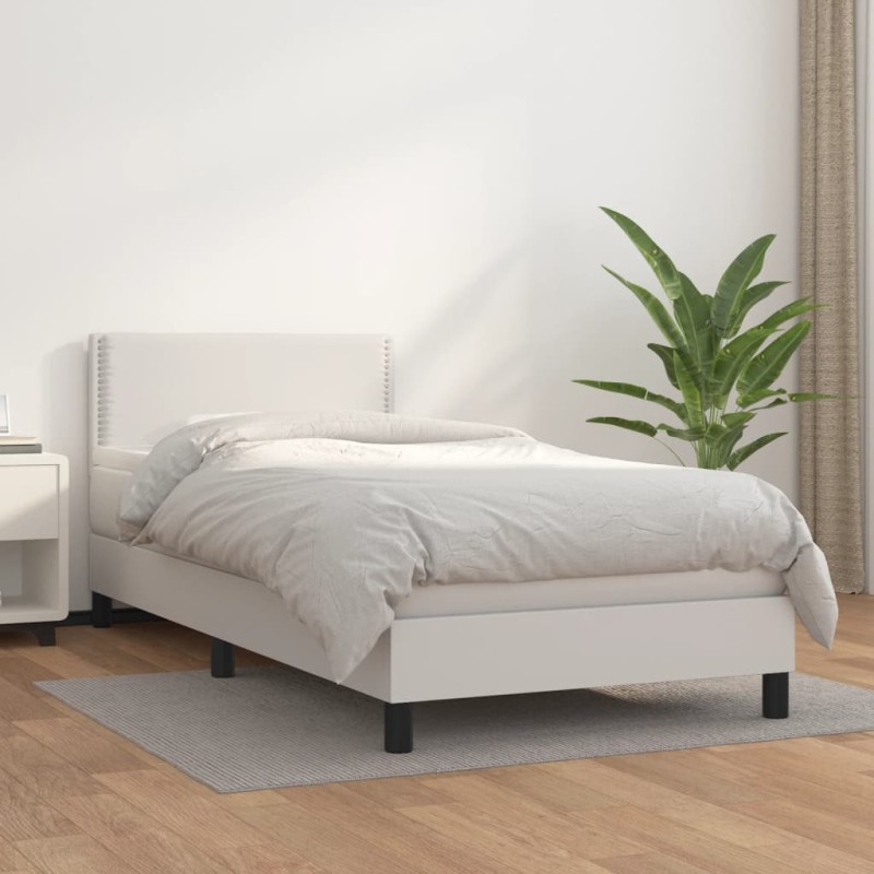 vidaXL Cama box spring con colchón cuero sintético blanco 90x190 cm vidaXL Cama box spring con colchón cuero sintético blanco 90x190 cm