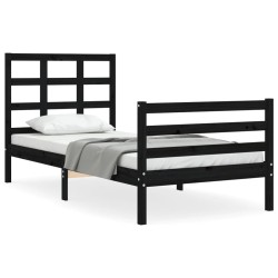vidaXL Estructura de cama con cabecero madera maciza negro 90x200 cm