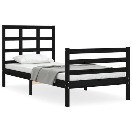 vidaXL Estructura de cama con cabecero madera maciza negro 90x200 cm