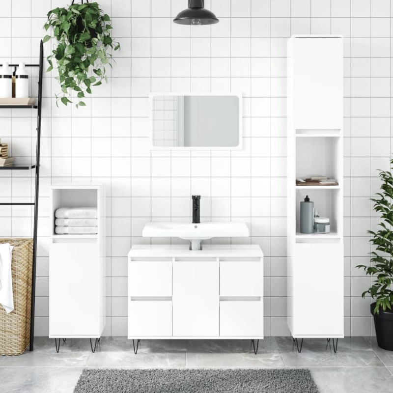 vidaXL Mueble de baño madera de ingeniería blanco brillo 80x33x60 cm vidaXL Mueble de baño madera de ingeniería blanco brillo 80x33x60 cm