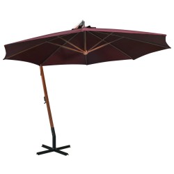 vidaXL Sombrilla colgante con palo madera abeto rojo burdeos 3,5x2,9 m