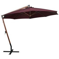 vidaXL Sombrilla colgante con palo madera abeto rojo burdeos 3,5x2,9 m