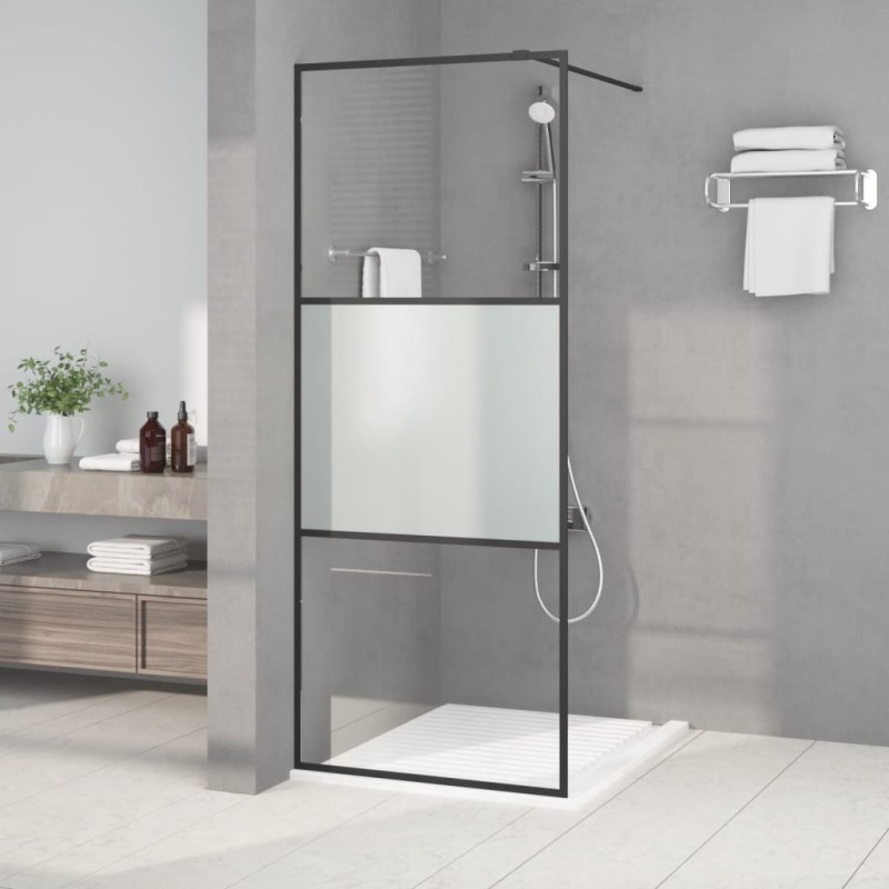 vidaXL Mampara de ducha vidrio ESG semiesmerilado negro 80x195 cm vidaXL Mampara de ducha vidrio ESG semiesmerilado negro 80x195 cm