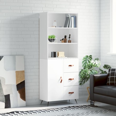 vidaXL Aparador alto madera contrachapada blanco brillo 69,5x34x180 cm