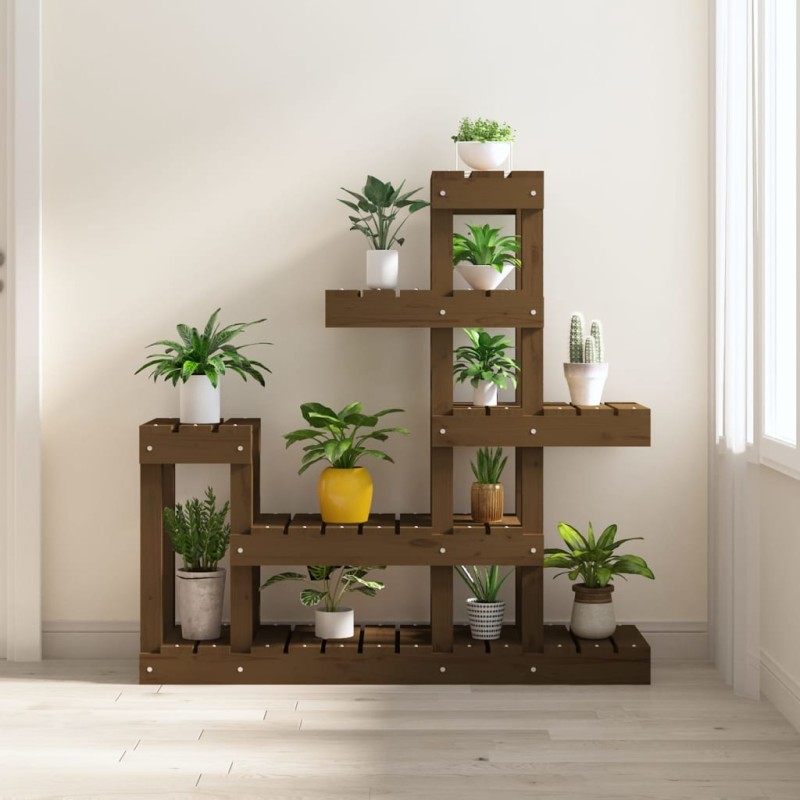 vidaXL Soporte plantas madera maciza pino marrón miel 92x25x97 cm vidaXL Soporte plantas madera maciza pino marrón miel 92x25x97 cm