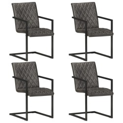 vidaXL Sillas voladizas de comedor 4 unidades cuero auténtico gris