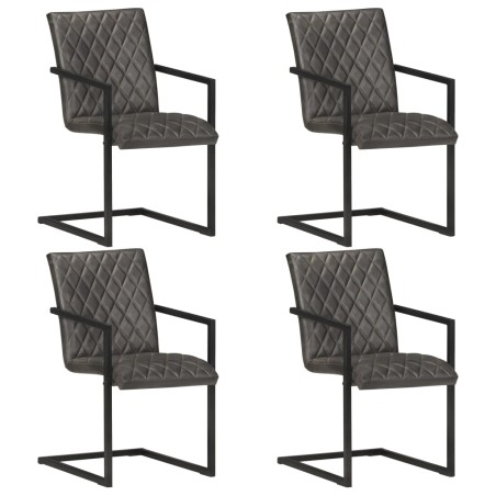 vidaXL Sillas voladizas de comedor 4 unidades cuero auténtico gris