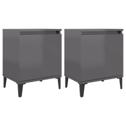 vidaXL Mesitas de noche patas metal 2 uds gris brillante 40x30x50 cm