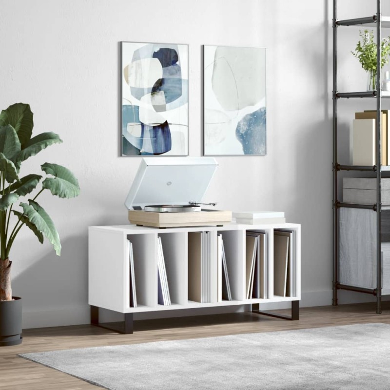 vidaXL Mueble discos madera contrachapada blanco brillo 100x38x48 cm vidaXL Mueble discos madera contrachapada blanco brillo 100x38x48 cm