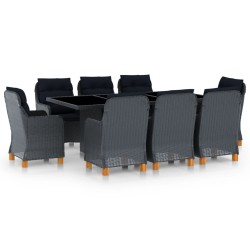 vidaXL Set comedor jardín 9 pzas cojines ratán sintético gris oscuro