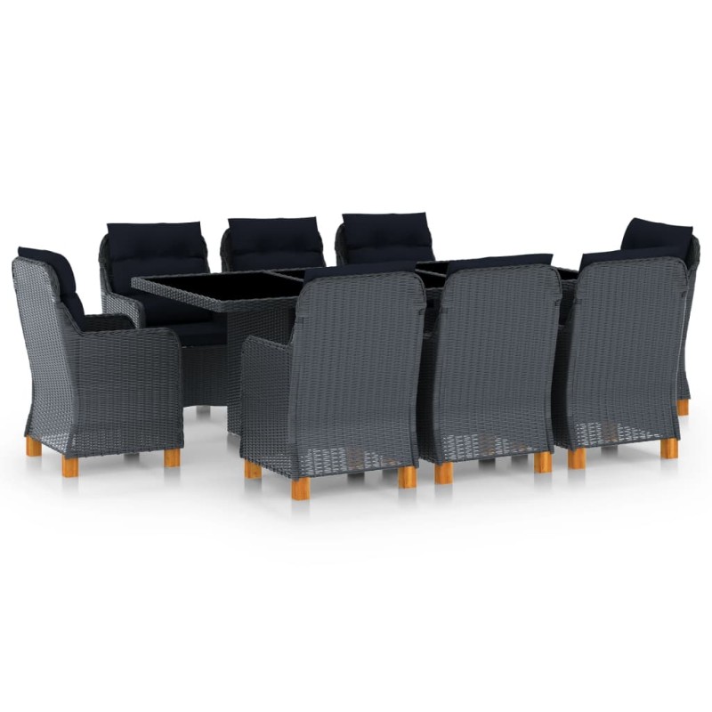 vidaXL Set comedor jardín 9 pzas cojines ratán sintético gris oscuro vidaXL Set comedor jardín 9 pzas cojines ratán sintético gris oscuro