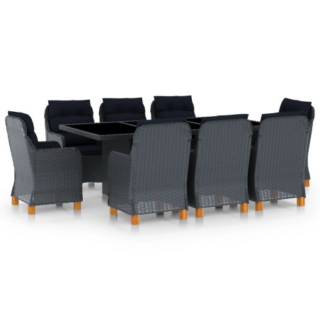 vidaXL Set comedor jardín 9 pzas cojines ratán sintético gris oscuro