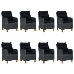 vidaXL Set comedor jardín 9 pzas cojines ratán sintético gris oscuro
